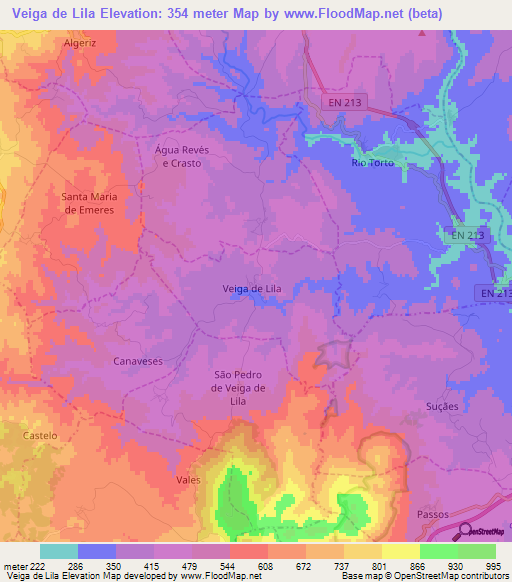 Veiga de Lila,Portugal Elevation Map