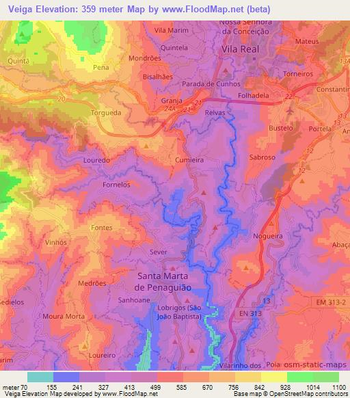 Veiga,Portugal Elevation Map