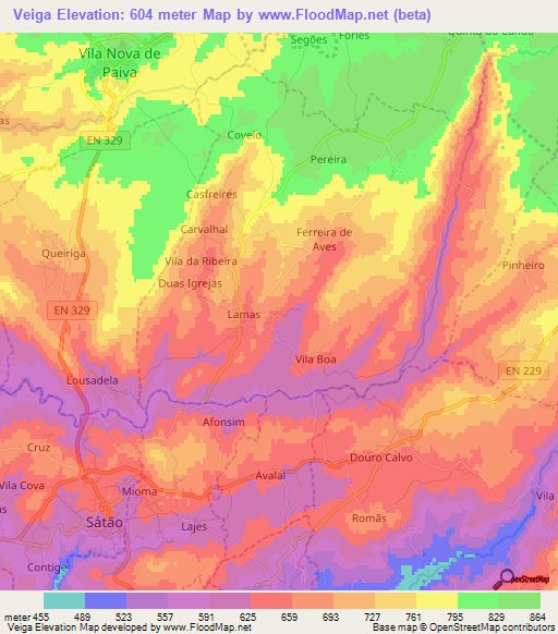 Veiga,Portugal Elevation Map