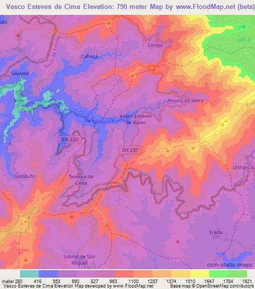 Vasco Esteves de Cima,Portugal Elevation Map