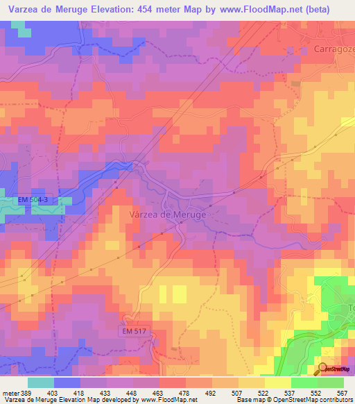 Varzea de Meruge,Portugal Elevation Map