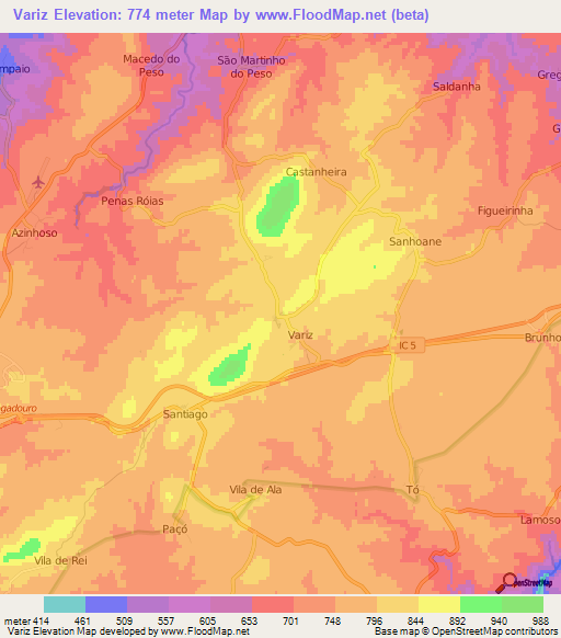 Variz,Portugal Elevation Map