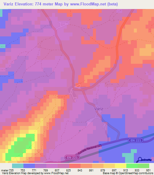 Variz,Portugal Elevation Map