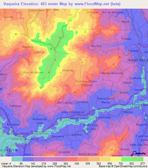 Vaqueira,Portugal Elevation Map