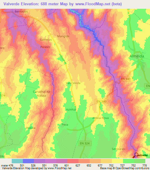 Valverde,Portugal Elevation Map