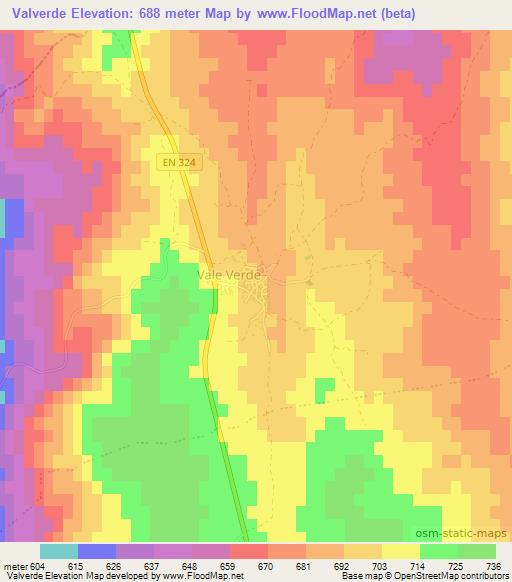 Valverde,Portugal Elevation Map