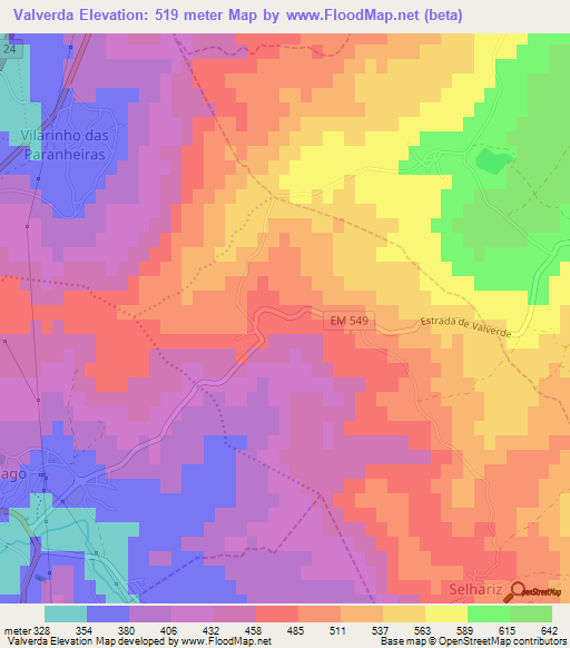 Valverda,Portugal Elevation Map