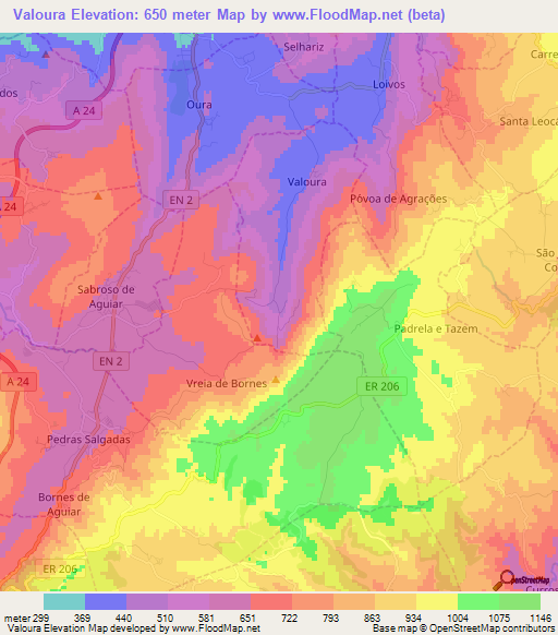 Valoura,Portugal Elevation Map