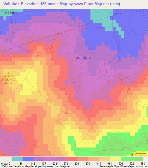 Valinhos,Portugal Elevation Map