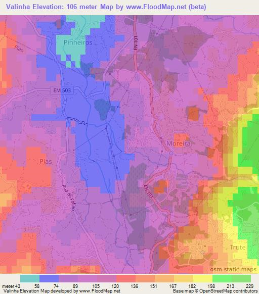 Valinha,Portugal Elevation Map