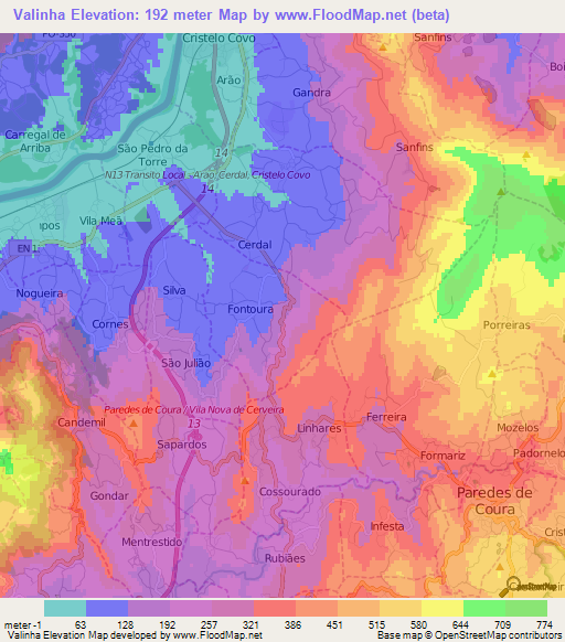 Valinha,Portugal Elevation Map