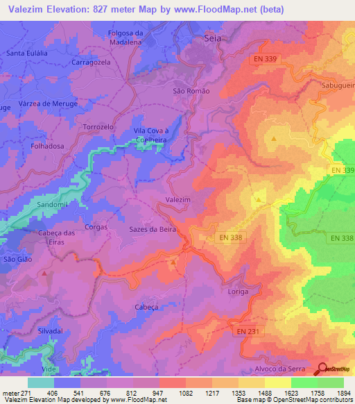 Valezim,Portugal Elevation Map