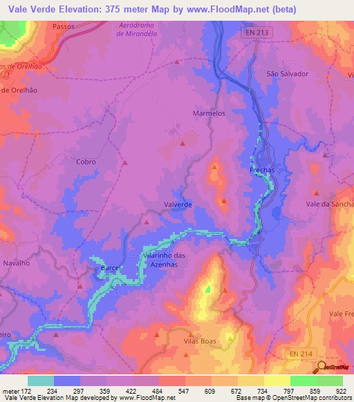 Vale Verde,Portugal Elevation Map
