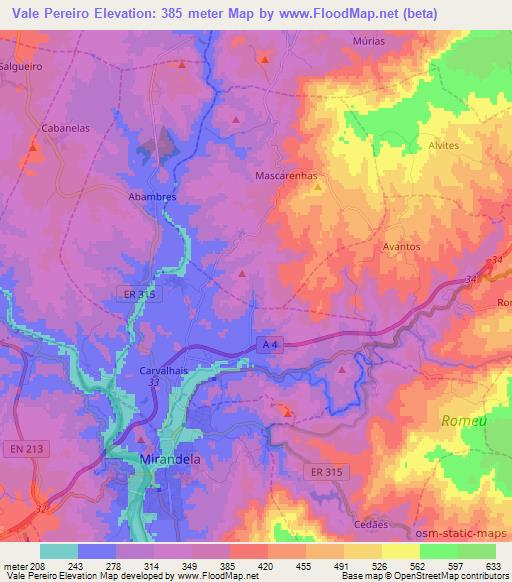 Vale Pereiro,Portugal Elevation Map