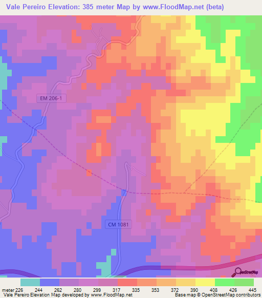 Vale Pereiro,Portugal Elevation Map