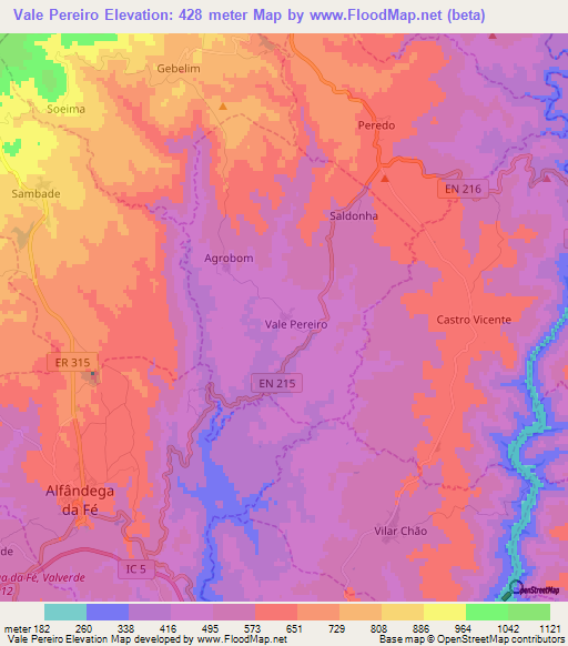 Vale Pereiro,Portugal Elevation Map