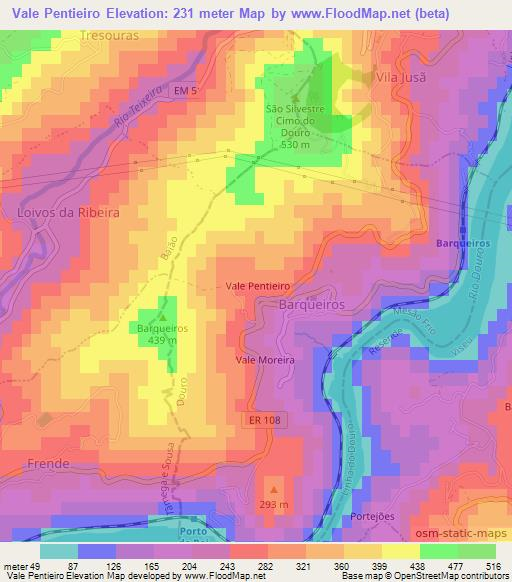Vale Pentieiro,Portugal Elevation Map