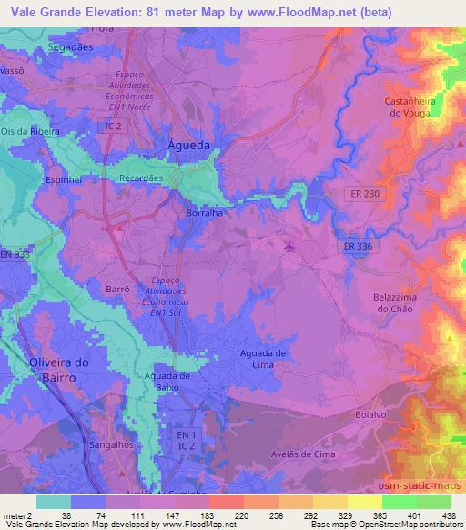 Vale Grande,Portugal Elevation Map