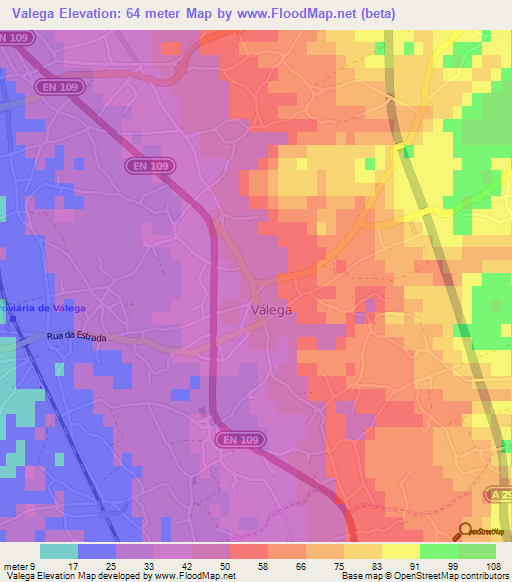 Valega,Portugal Elevation Map