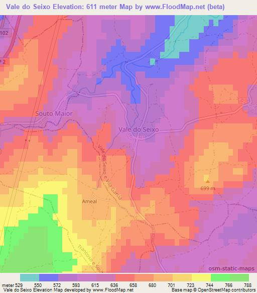Vale do Seixo,Portugal Elevation Map
