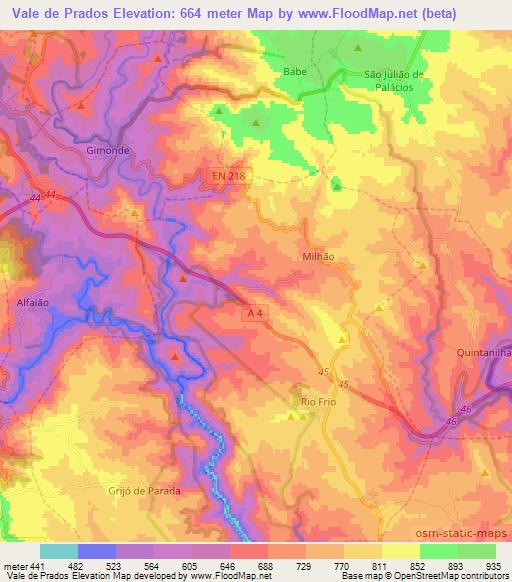 Vale de Prados,Portugal Elevation Map