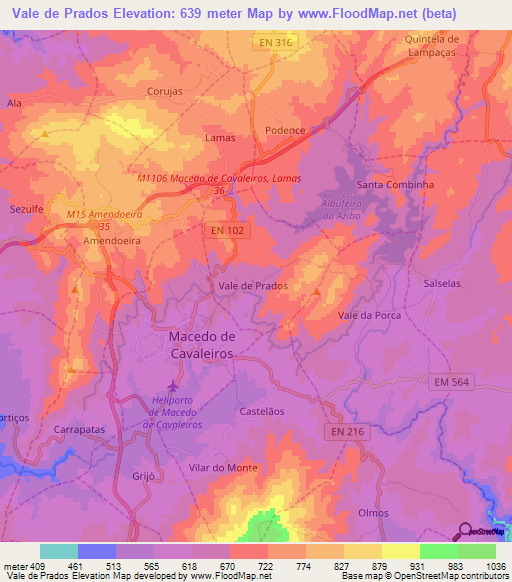Vale de Prados,Portugal Elevation Map