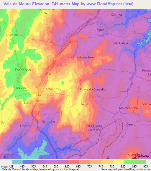 Vale de Mouro,Portugal Elevation Map