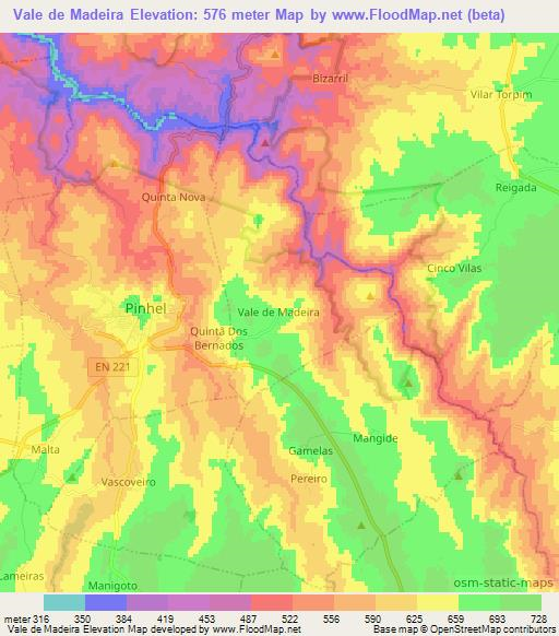 Vale de Madeira,Portugal Elevation Map
