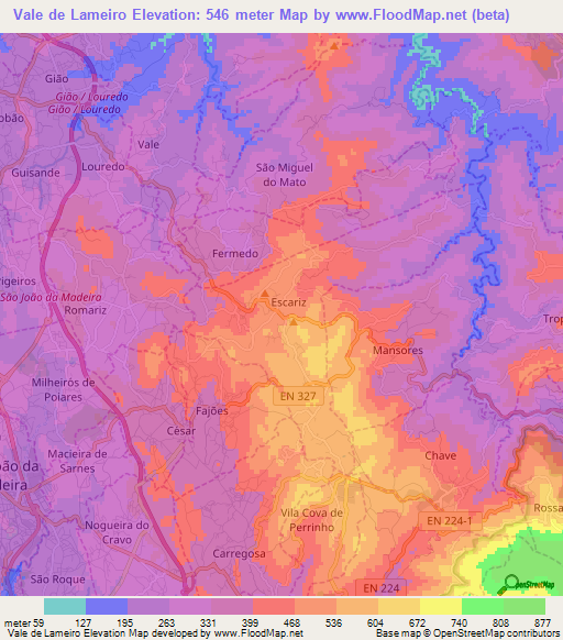 Vale de Lameiro,Portugal Elevation Map