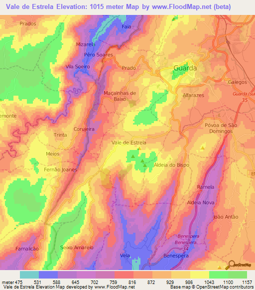 Vale de Estrela,Portugal Elevation Map