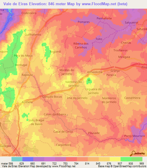 Vale de Eiras,Portugal Elevation Map
