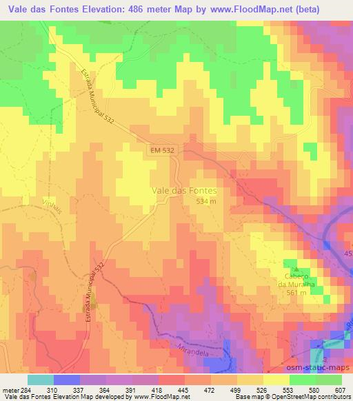 Vale das Fontes,Portugal Elevation Map