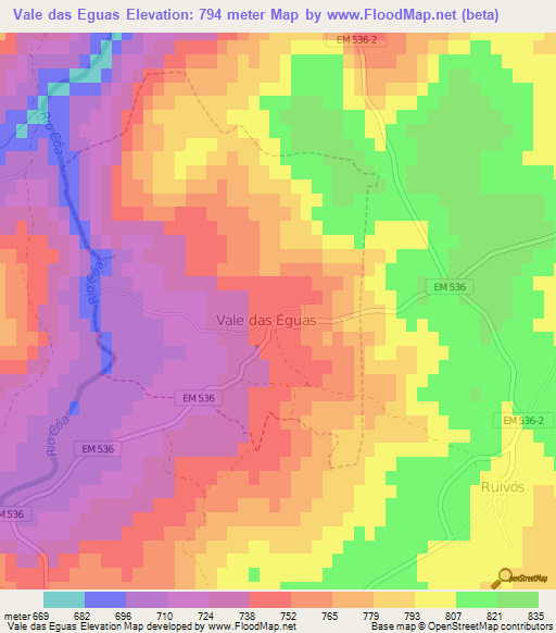 Vale das Eguas,Portugal Elevation Map