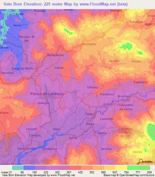 Vale Bom,Portugal Elevation Map