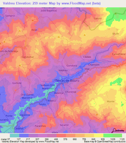 Valdreu,Portugal Elevation Map