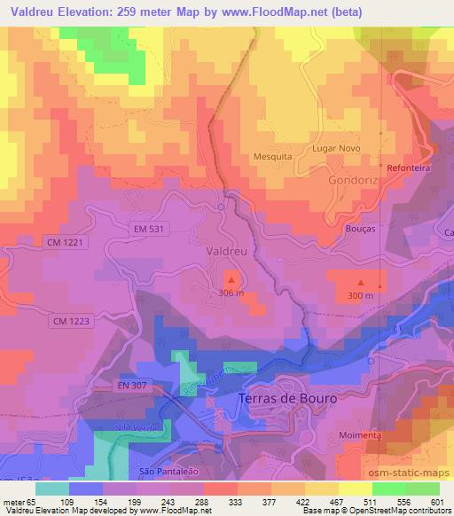 Valdreu,Portugal Elevation Map