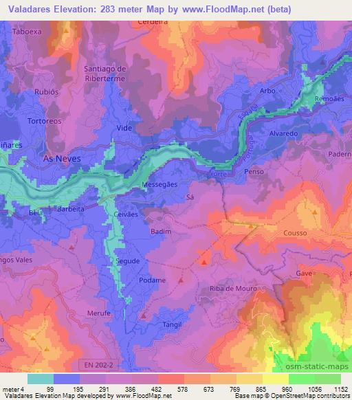 Valadares,Portugal Elevation Map