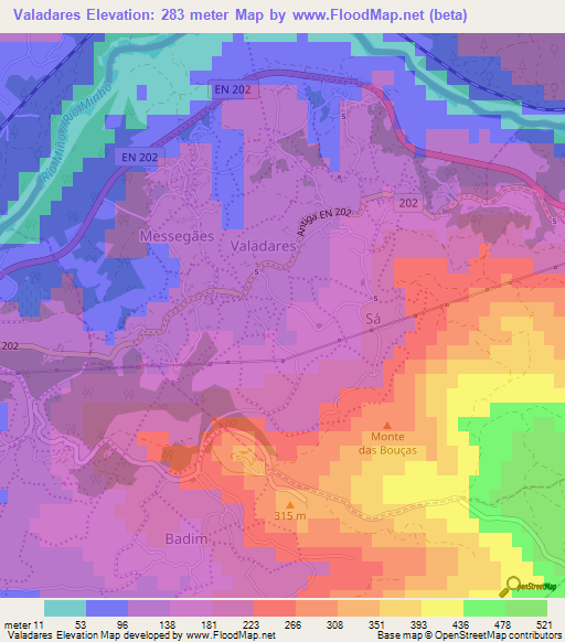 Valadares,Portugal Elevation Map