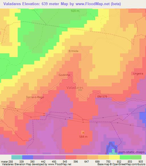 Valadares,Portugal Elevation Map