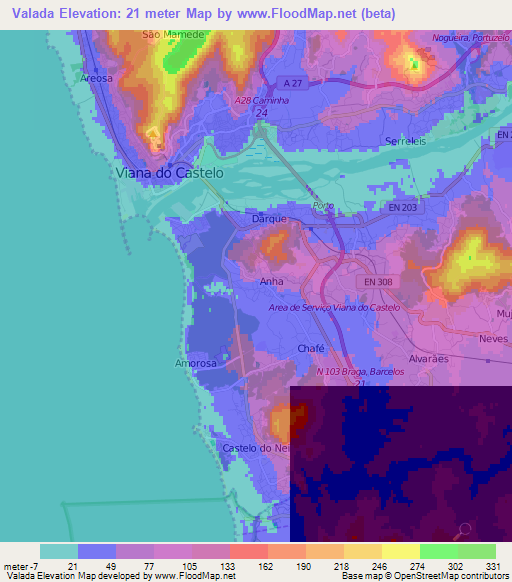 Valada,Portugal Elevation Map