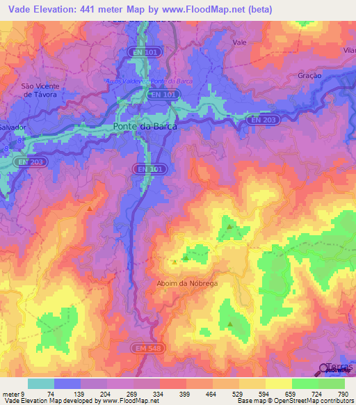 Vade,Portugal Elevation Map