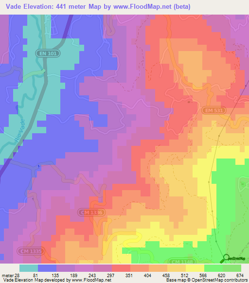 Vade,Portugal Elevation Map