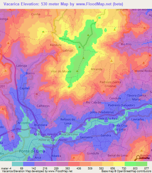 Vacarica,Portugal Elevation Map