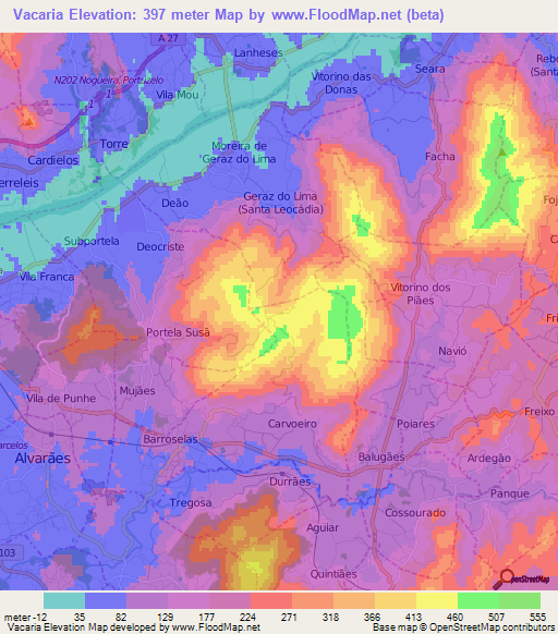 Vacaria,Portugal Elevation Map