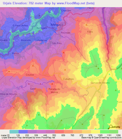 Urjais,Portugal Elevation Map