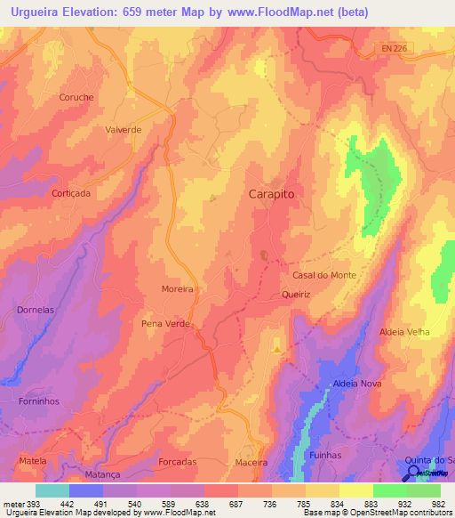 Urgueira,Portugal Elevation Map