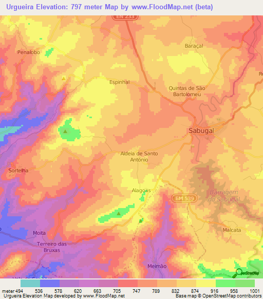 Urgueira,Portugal Elevation Map