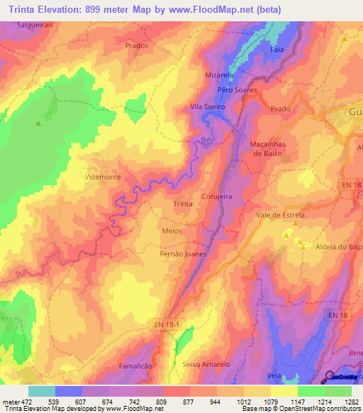 Trinta,Portugal Elevation Map