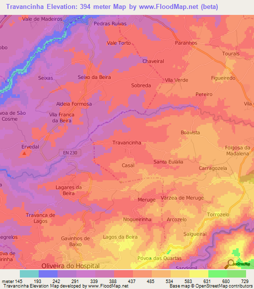 Travancinha,Portugal Elevation Map