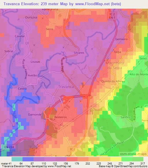 Travanca,Portugal Elevation Map